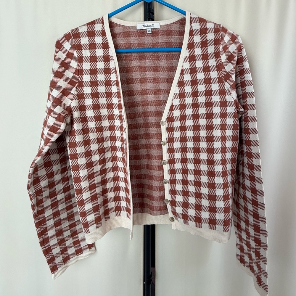 Madewell Carmon Crop Gingham Checker Cardigan